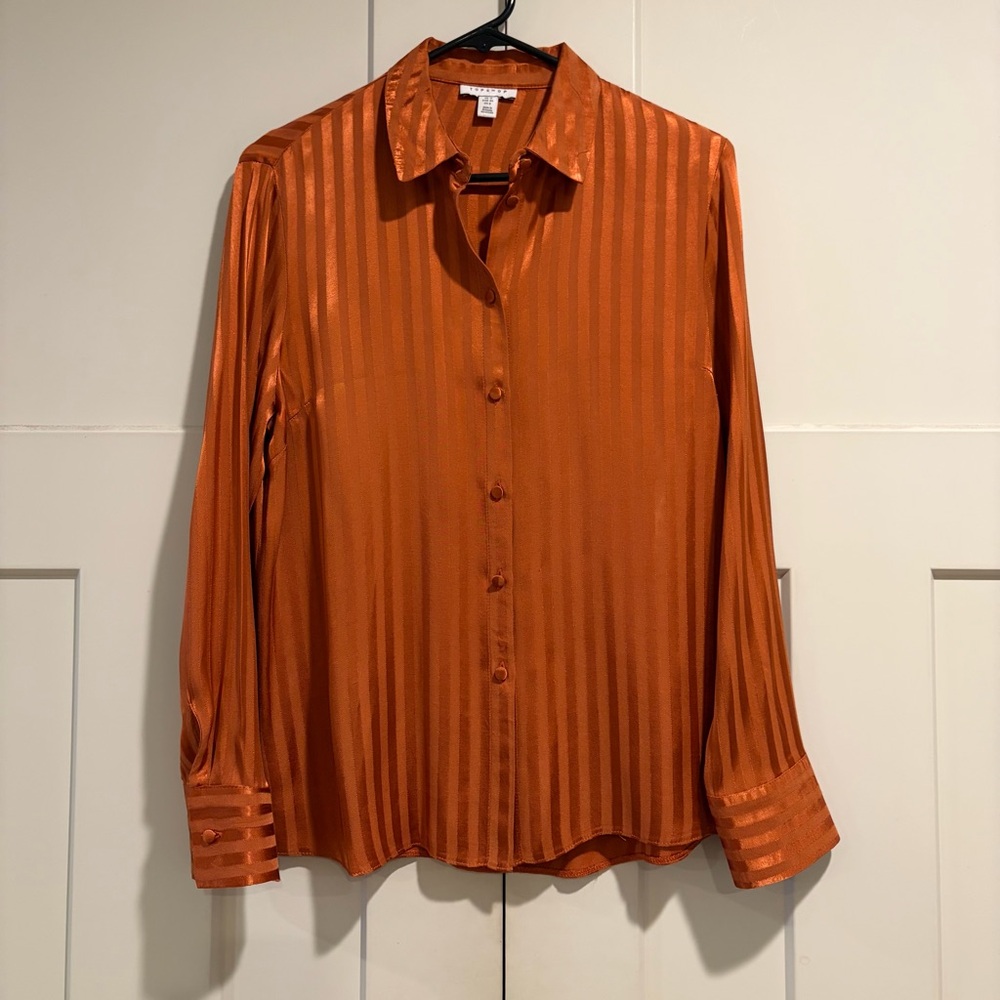 Topshop Orange Satin Stripe Button-Down Shirt